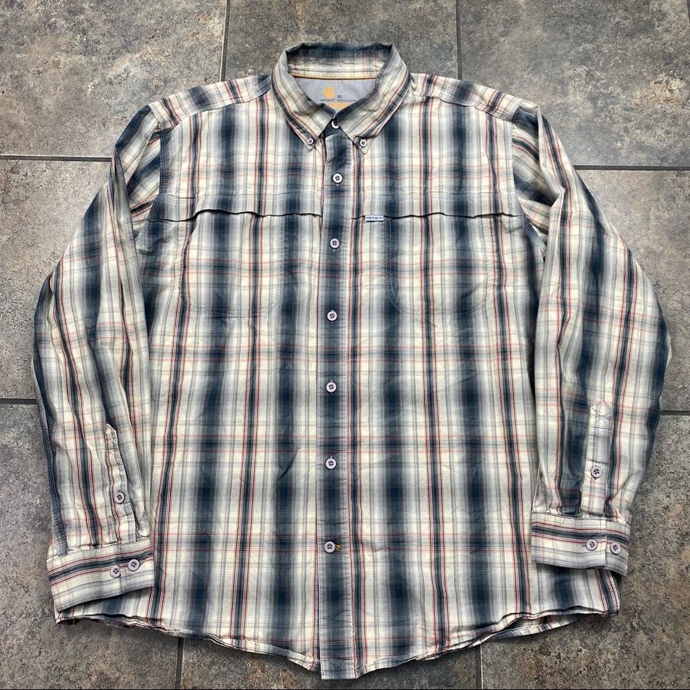Men’s Carhartt Force Long Sleeve Plaid Button Down Shirt Size XL